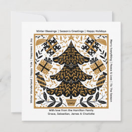 Cartão De Festividades Árvore de Natal Dourada e Preta Personalizada