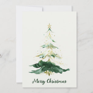 Cartão De Festividades Árvore de Natal Dourada e verde de cor aquática mi