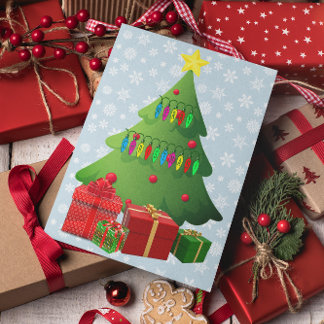 Cartão De Festividades Árvore de Natal e apresenta sua mensagem de invern