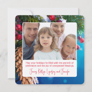 Cartão De Festividades Árvore de Natal e Foto de Família Personalizável c