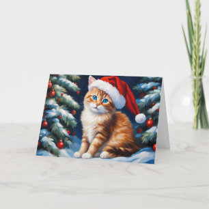Cartão De Festividades Árvore de Natal e Gato