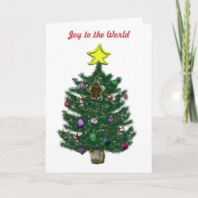 Cartão De Festividades Árvore de Natal e Gingerpão Amarelo (Frente)