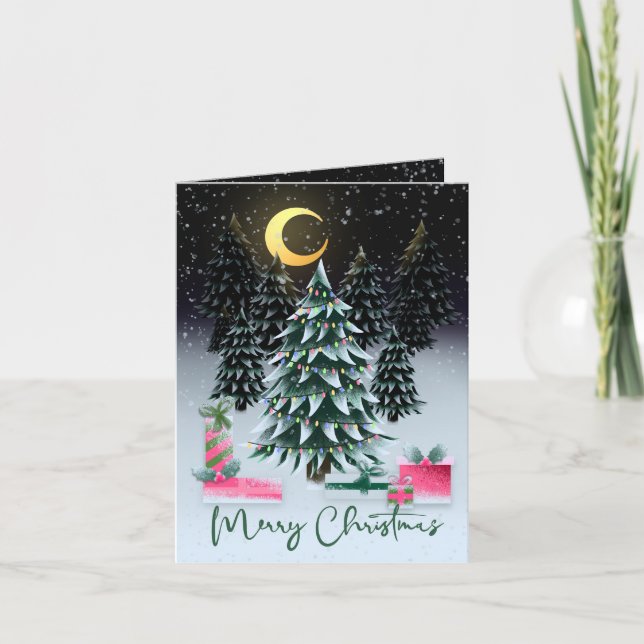 Cartão De Festividades Árvore de Natal e Presentes (Frente)