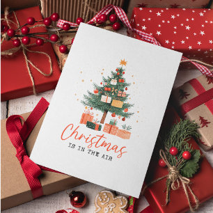 Cartão De Festividades Árvore de Natal e Presentes desenhados à mão em es