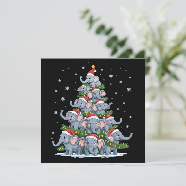 Cartão De Festividades Árvore de Natal Elefante Divertido Elefante Fofo (Em pé/Frente)