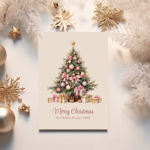 Cartão De Festividades Árvore de Natal Elegante com Arcos Rosa