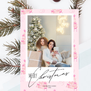 Cartão De Festividades Árvore de Natal Elegante Coquette laço rosa 1 foto
