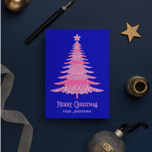 Cartão De Festividades Árvore de Natal Elegante Cor de Rosa Personalizada