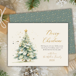 Cartão De Festividades Árvore de Natal Elegante Dourada do Script Waterco