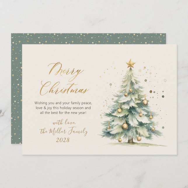 Cartão De Festividades Árvore de Natal Elegante Dourada do Script Waterco (Frente/Verso)