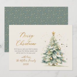Cartão De Festividades Árvore de Natal Elegante Dourada do Script Waterco