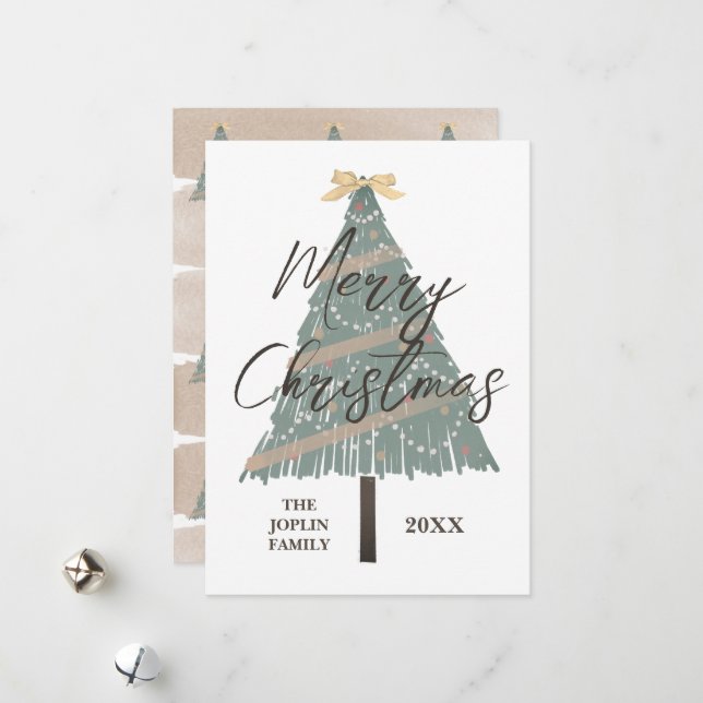 Cartão De Festividades Árvore de Natal Elegante Moderna Não Foto (Frente/Verso In Situ)