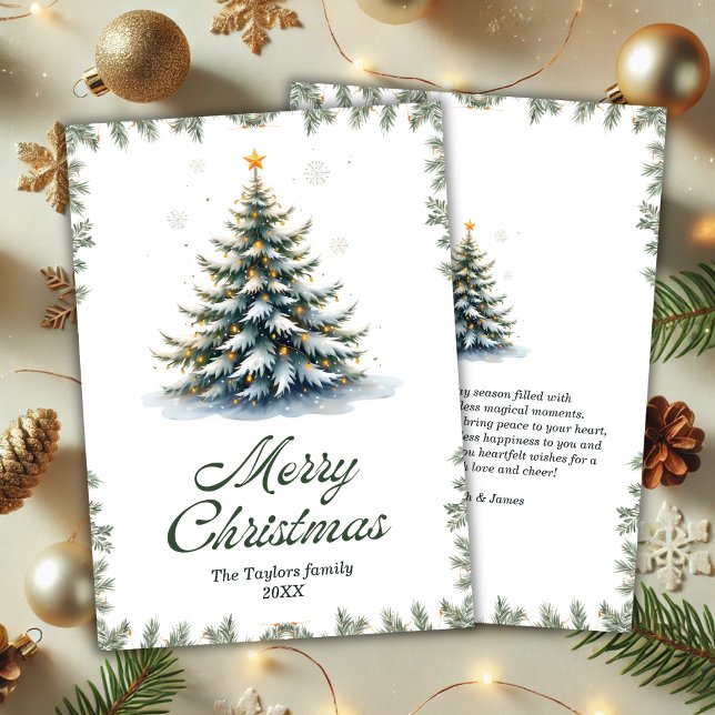Cartão De Festividades Árvore de Natal Elegante Watercolor (Elegant Watercolor Christmas Tree Holiday Card)
