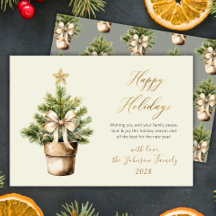 Árvore de Natal em Aquarela com Laço de Natal Feli