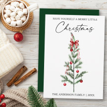 Árvore de Natal em Aquarela com Laço Vermelho em C