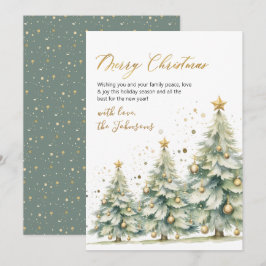 Cartão De Festividades Árvore de Natal em Aquarela com Letra Dourada Eleg