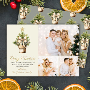 Cartão De Festividades Árvore de Natal em Aquarela Elegante com Colagem d