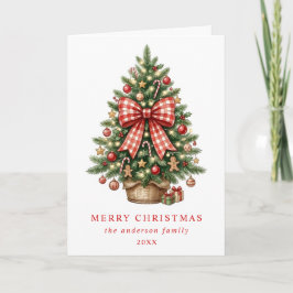 Cartão De Festividades Árvore de Natal em Aquarela Elegante com Laço de G