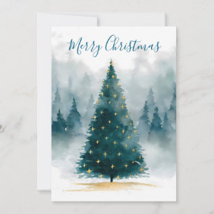 Cartão De Festividades Árvore de Natal em Aquarela Feliz Natal 