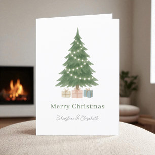 Cartão De Festividades Árvore de Natal em Aquarela Foto Personalizada