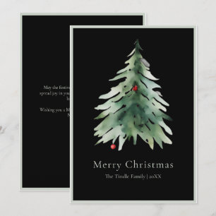 Cartão De Festividades Árvore de Natal em Aquarela Preta e Verde Elegante