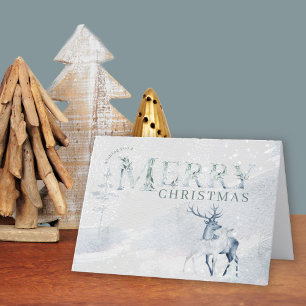 Cartão De Festividades Árvore de Natal em Aquarela Veado e Cervo Elegante