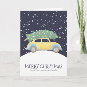 Cartão De Festividades Árvore de Natal em Carro Amarelo Personalizado de 