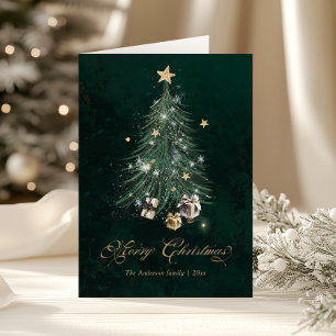 Cartão De Festividades Árvore de Natal em Grafia Dourada Elegante