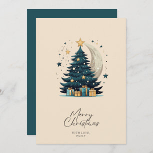 Cartão De Festividades Árvore De Natal Estende A Lua