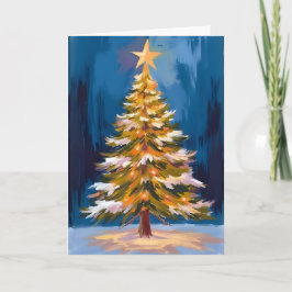 Cartão De Festividades Árvore de Natal Estrela Brilhante Aquarela