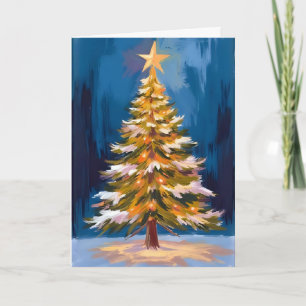 Cartão De Festividades Árvore de Natal Estrela Brilhante Aquarela