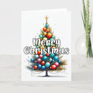 Cartão De Festividades Árvore de Natal Feliz e Decorativo