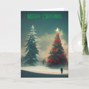 Cartão De Festividades Árvore de Natal Feliz Ilustrada