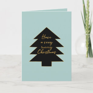 Cartão De Festividades Árvore de Natal Feliz Preto Dourado Menta