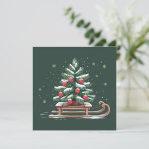 Cartão De Festividades Árvore de Natal Férias Trenó Inverno Férias Flocos