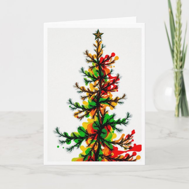 Cartão De Festividades Árvore de Natal Festiva com Salpicos (Frente)