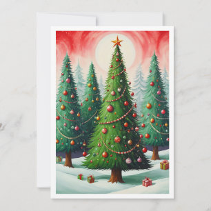 Cartão De Festividades Árvore de Natal Floresta Aquarela Rústica Elegante