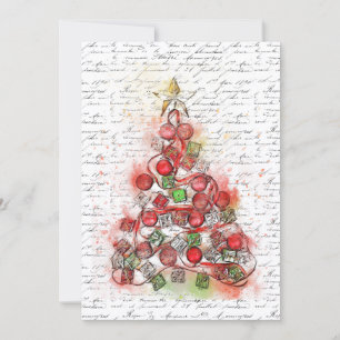 Cartão De Festividades Árvore de Natal Francesa Vintage (Aquarela)