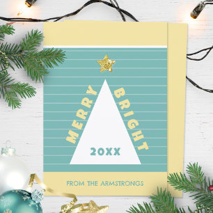 Cartão De Festividades Árvore de Natal Geométrica Minimalista Turquesa