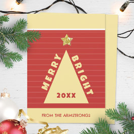 Cartão De Festividades Árvore de Natal Geométrica Minimalista Vermelha