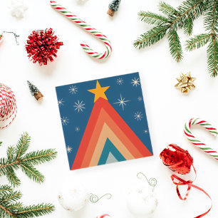 Cartão De Festividades Árvore de Natal Groovy Vermelha e Azul Minimalista