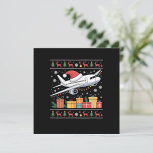 Cartão De Festividades Árvore de Natal Iluminação Santa Avião Feio Engraç