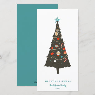 Cartão De Festividades Árvore de Natal Ilustrada Moderna do século méd