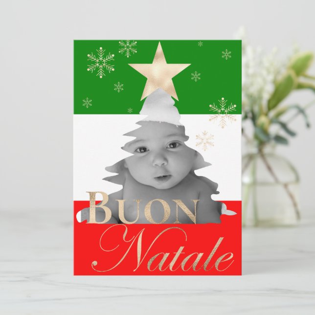 Cartão De Festividades Árvore de Natal Italiana Personalizada do Buon Nat (Em pé/Frente)