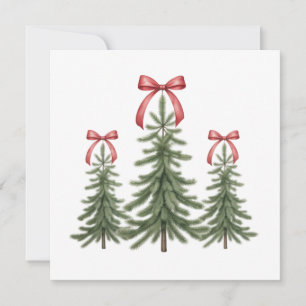 Cartão De Festividades Árvore de Natal Laço Vermelho Retro Feliz Natal