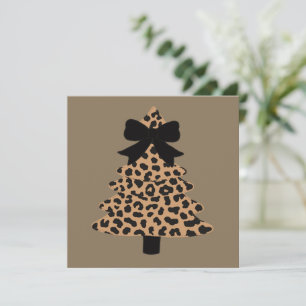 Cartão De Festividades Árvore de Natal Leopardo Préppy Coquette Natal Inv
