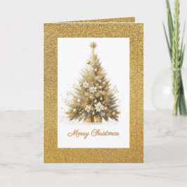 Cartão De Festividades Árvore de Natal Luxo Dourado com Brilho Cumpriment