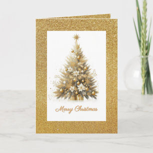 Cartão De Festividades Árvore de Natal Luxo Dourado com Brilho Cumpriment