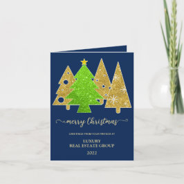 Cartão De Festividades Árvore de Natal | Minimalista | Dourada prenda de