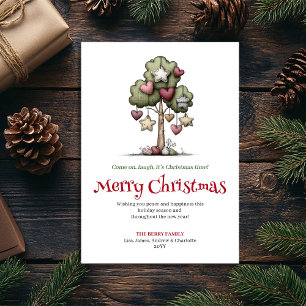 Cartão De Festividades Árvore de Natal Minimalista em Aquarela com Design